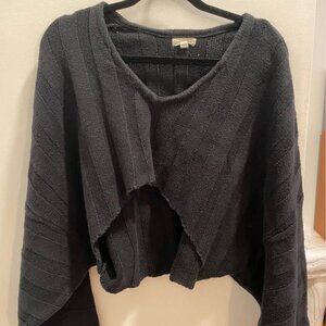 SILENCE + NOISE Black Knitted Balloon-Sleeved Cropped Sweater (Size M)